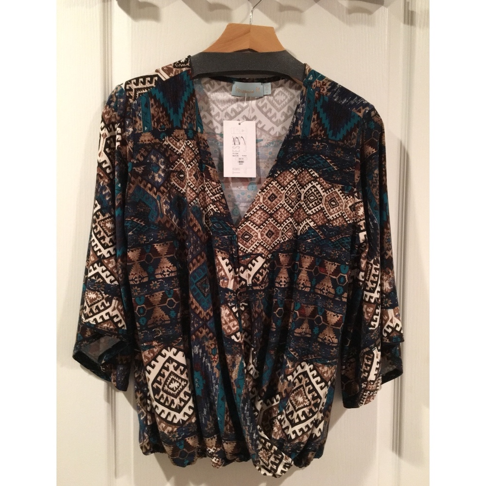 Veronica M Printed Brown and Blue Loose Blouse